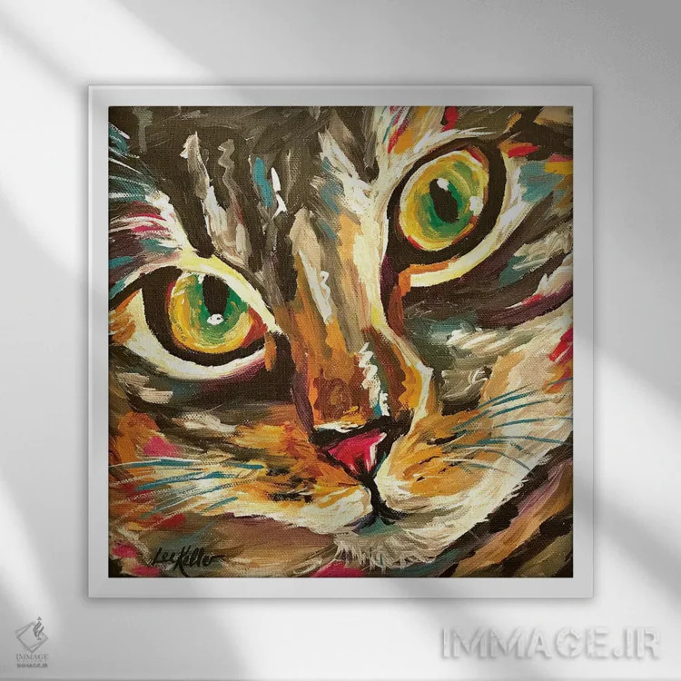 تابلو گربه رنگارنگ فرایدی اثر هیپی هاوند استودیوز (استودیو هنری) - نمای قابدار سفید