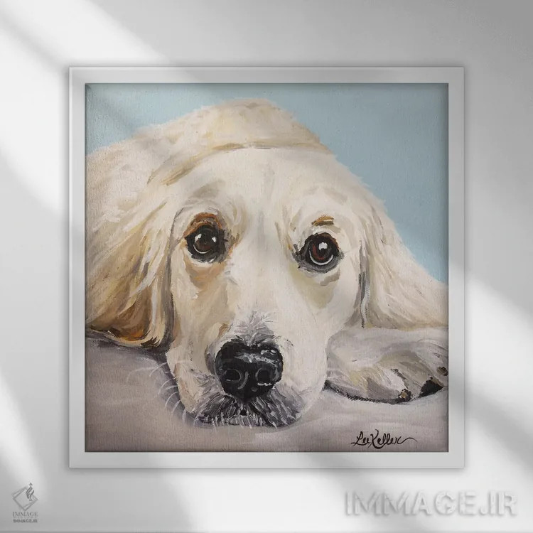 تابلو گلدن رتریور کرم اثر هیپی هاوند استودیوز (استودیو هنری) - نمای قابدار سفید