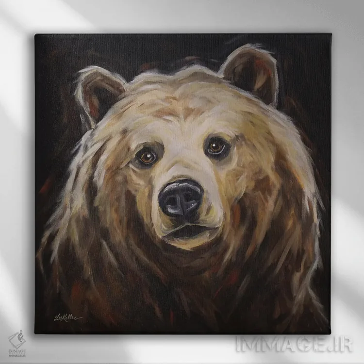 تابلو خرس گریزلی "هانی" اثر هیپی هاوند استودیوز (استودیو هنری) - نمای روبهرو روی دیوار