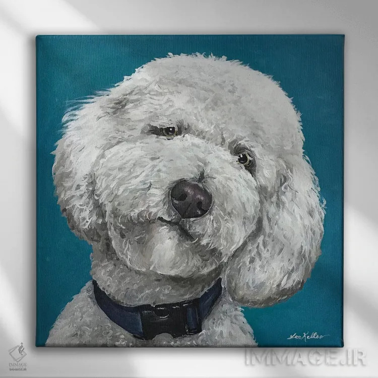 تابلو گلدندودل روی زمینه سبزآبی اثر هیپی هاوند استودیوز (استودیو هنری) - نمای روبهرو روی دیوار