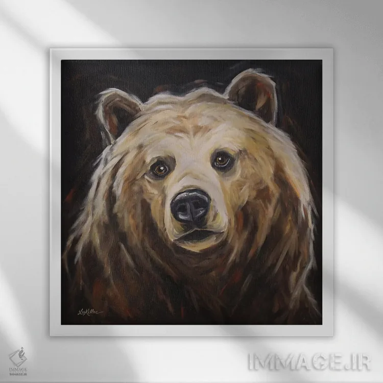 تابلو خرس گریزلی "هانی" اثر هیپی هاوند استودیوز (استودیو هنری) - نمای قابدار سفید
