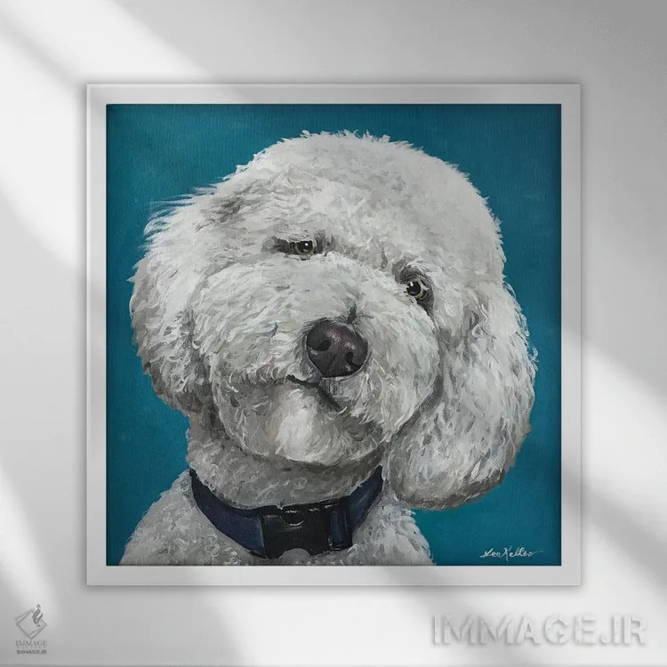 تابلو گلدندودل روی زمینه سبزآبی اثر هیپی هاوند استودیوز (استودیو هنری) - نمای قابدار سفید