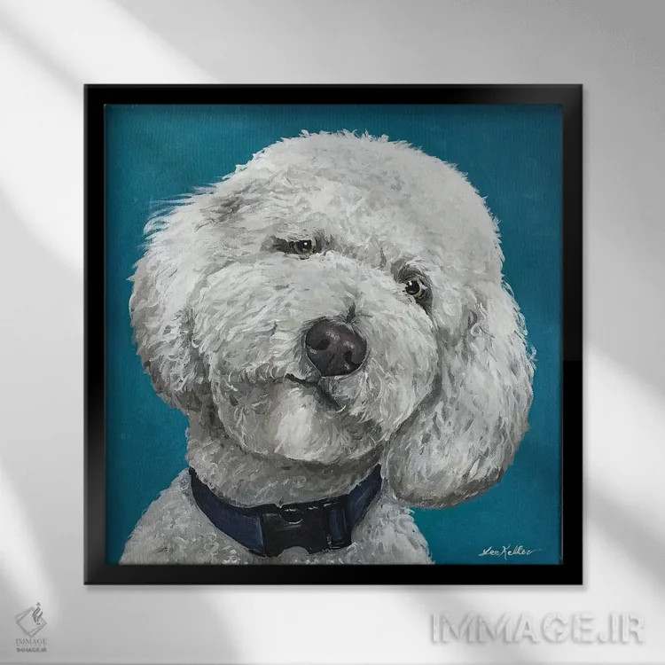 تابلو گلدندودل روی زمینه سبزآبی اثر هیپی هاوند استودیوز (استودیو هنری) - نمای قابدار مشکی