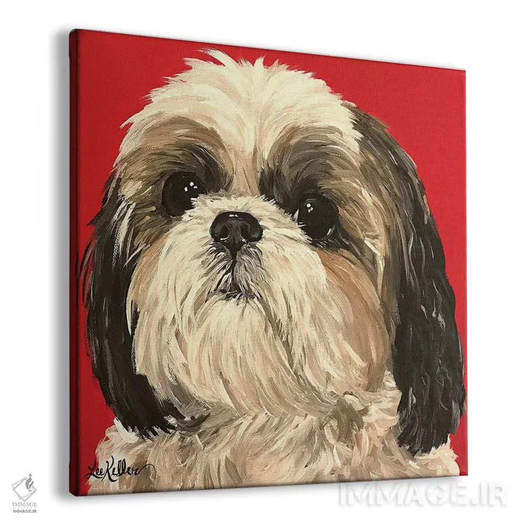 تابلو شیهتزو روی زمینه قرمز اثر هیپی هاوند استودیوز (استودیو هنری) - نمای پرسپکتیو محصول