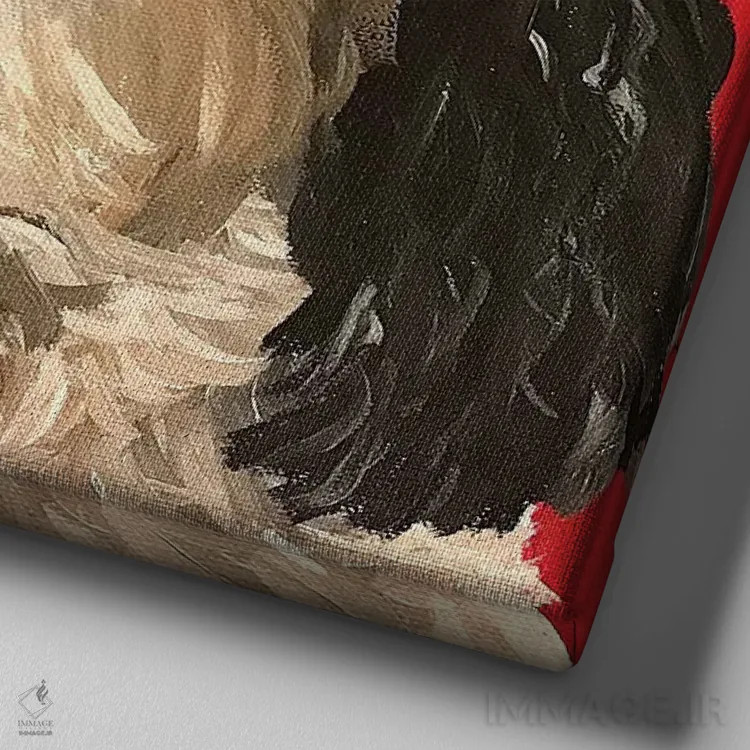 تابلو شیهتزو روی زمینه قرمز اثر هیپی هاوند استودیوز (استودیو هنری) - نمای نزدیک بافت بوم