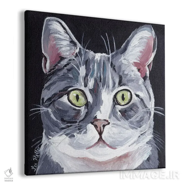 تابلو گربه تبی روی زمینه مشکی اثر هیپی هاوند استودیوز (استودیو هنری) - نمای پرسپکتیو محصول