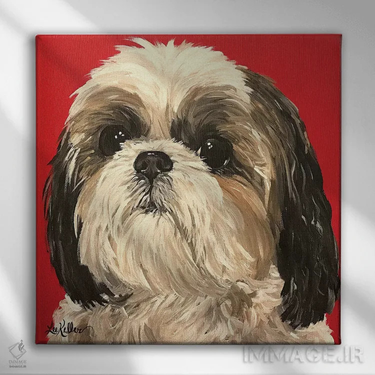 تابلو شیهتزو روی زمینه قرمز اثر هیپی هاوند استودیوز (استودیو هنری) - نمای روبهرو روی دیوار