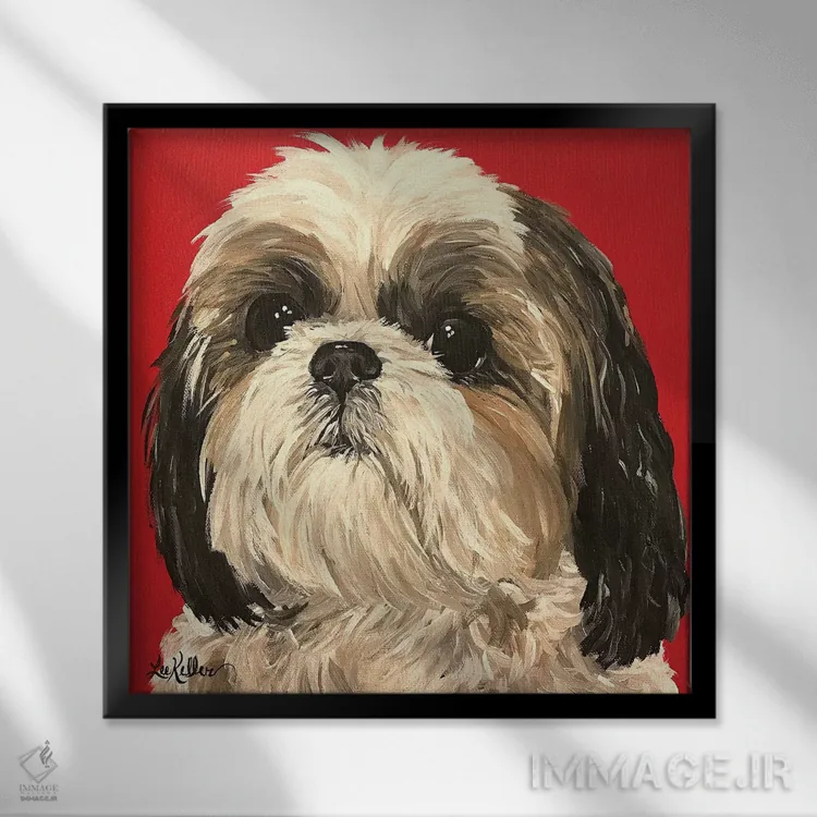 تابلو شیهتزو روی زمینه قرمز اثر هیپی هاوند استودیوز (استودیو هنری) - نمای قابدار مشکی