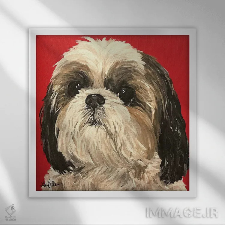 تابلو شیهتزو روی زمینه قرمز اثر هیپی هاوند استودیوز (استودیو هنری) - نمای قابدار سفید