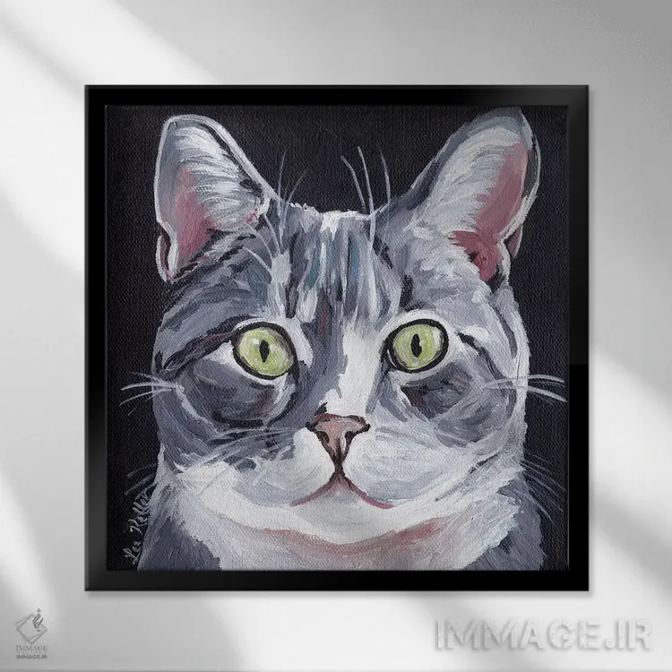 تابلو گربه تبی روی زمینه مشکی اثر هیپی هاوند استودیوز (استودیو هنری) - نمای قابدار مشکی