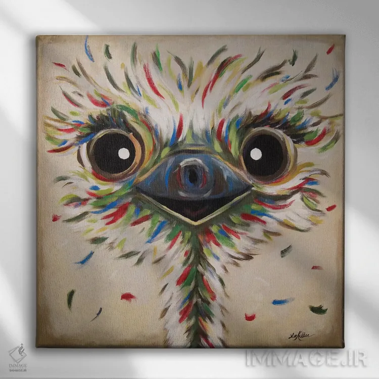 تابلو فیلیس شترمرغ روی بژ اثر هیپی هاوند استودیوز (استودیو هنری) - نمای روبهرو روی دیوار