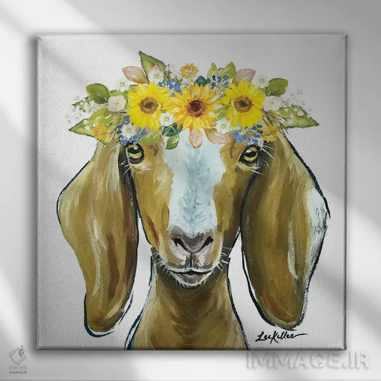 تابلو ماج بز با تاج گل آفتابگردان اثر هیپی هاوند استودیوز (استودیو هنری) - نمای روبهرو روی دیوار