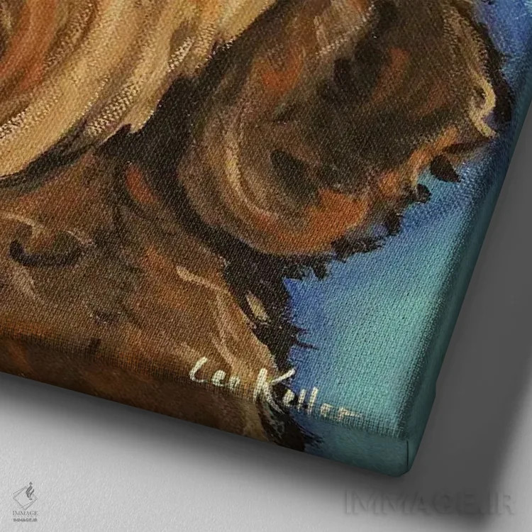 تابلو گلدن دودل قهوهای اثر هیپی هاوند استودیوز (استودیو هنری) - نمای نزدیک بافت بوم