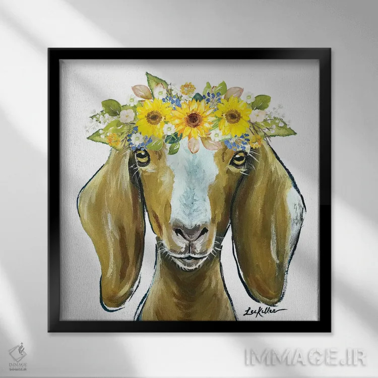 تابلو ماج بز با تاج گل آفتابگردان اثر هیپی هاوند استودیوز (استودیو هنری) - نمای قابدار مشکی