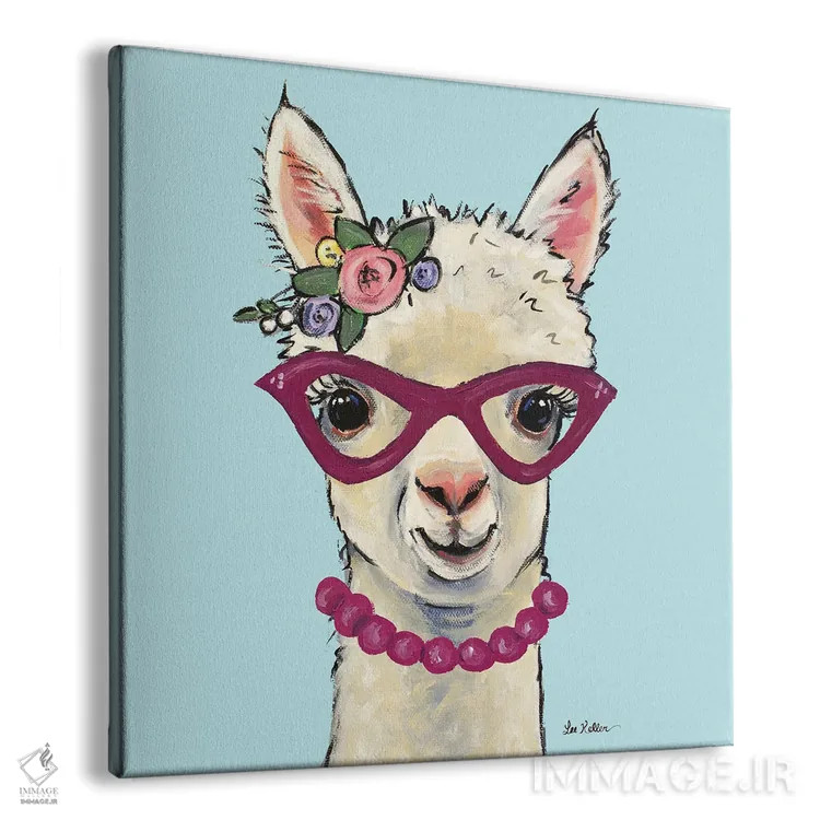 تابلو آلپاکا با عینک صورتی، نقاشی آلپاکا بامزه "سوفیا" اثر هیپی هاوند استودیوز (استودیو هنری) - نمای پرسپکتیو محصول