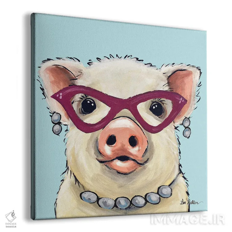 تابلو خوک با عینک صورتی، نقاشی خوک بامزه "پیزلی" اثر هیپی هاوند استودیوز (استودیو هنری) - نمای پرسپکتیو محصول