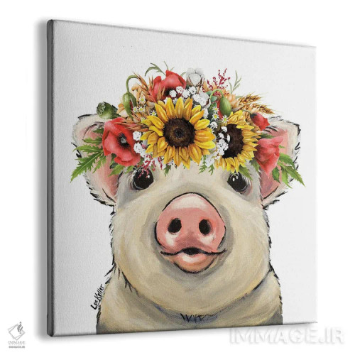 تابلو نقاشی خوک با آفتابگردان، پیزلی اثر هیپی هاوند استودیوز (استودیو هنری) - نمای پرسپکتیو محصول