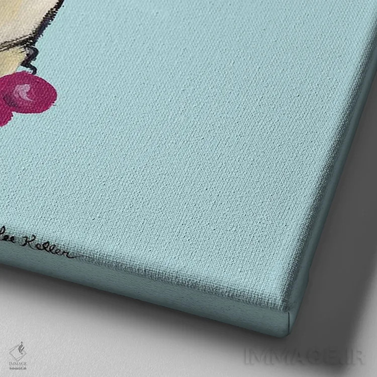 تابلو آلپاکا با عینک صورتی، نقاشی آلپاکا بامزه "سوفیا" اثر هیپی هاوند استودیوز (استودیو هنری) - نمای نزدیک بافت بوم