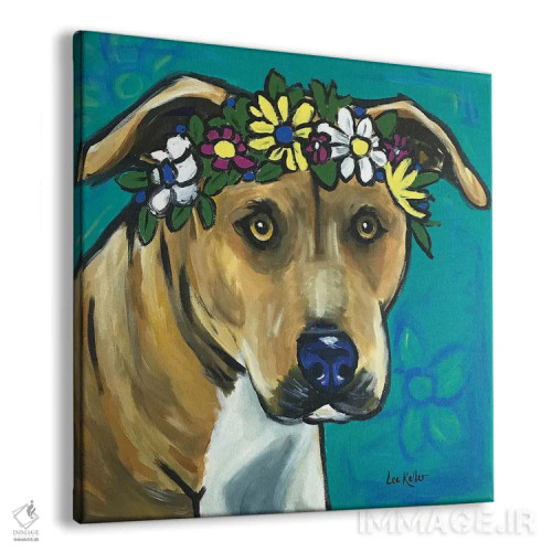 تابلو پیت بول با گلها اثر هیپی هاوند استودیوز (استودیو هنری) - نمای پرسپکتیو محصول