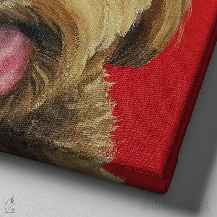 تابلو گلدن دودل زردآلویی روی قرمز اثر هیپی هاوند استودیوز (استودیو هنری) - نمای نزدیک بافت بوم