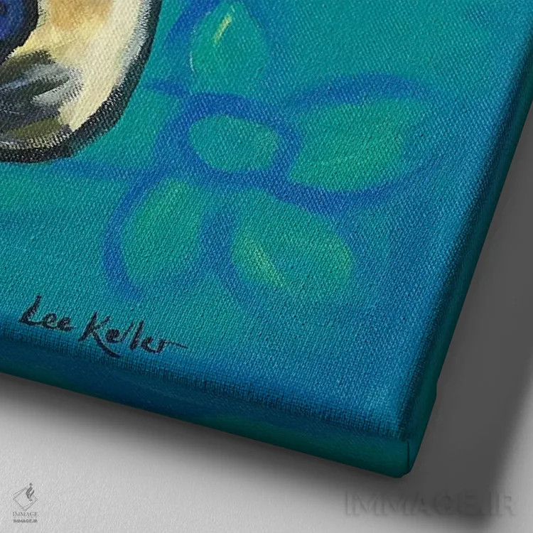 تابلو پیت بول با گلها اثر هیپی هاوند استودیوز (استودیو هنری) - نمای نزدیک بافت بوم