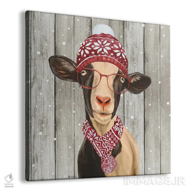 تابلو بز کریسمسی روستایی "لونا"، کریسمس حیوانات اثر هیپی هاوند استودیوز (استودیو هنری) - نمای پرسپکتیو محصول