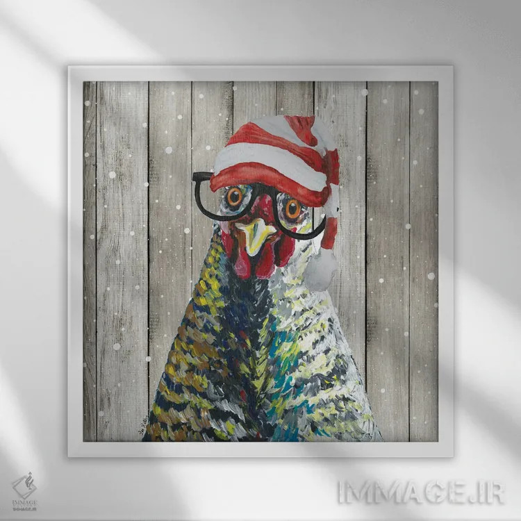 تابلو مرغ کریسمسی روستایی "ویلیامینا" اثر هیپی هاوند استودیوز (استودیو هنری) - نمای قابدار سفید