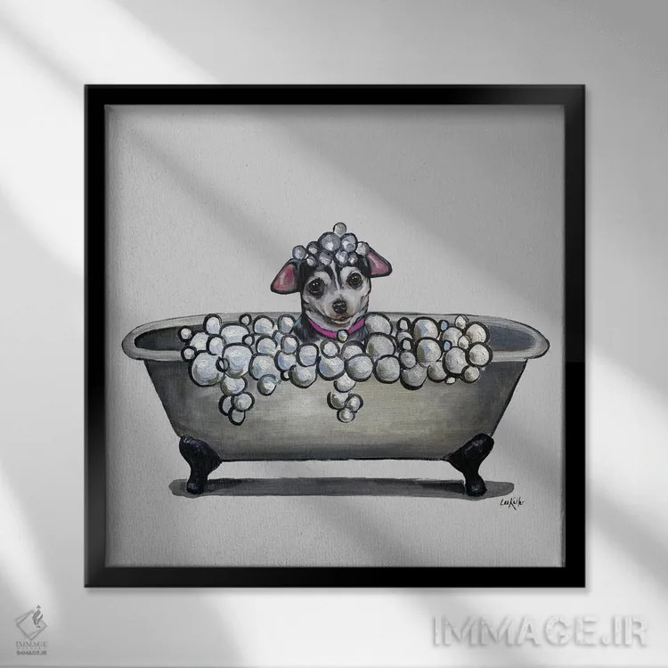 تابلو سری سگها در وان، چیواوا در وان اثر هیپی هاوند استودیوز (استودیو هنری) - نمای قابدار مشکی