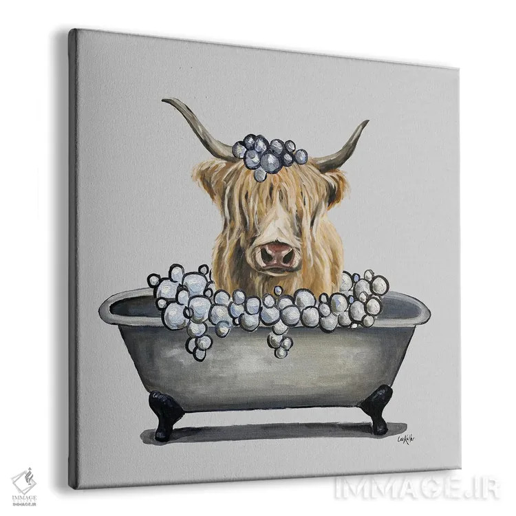 تابلو سری حیوانات در وان، گاو هایلند در وان اثر هیپی هاوند استودیوز (استودیو هنری) - نمای پرسپکتیو محصول