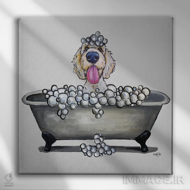 تابلو سری سگها در وان، گلدن دودل در وان اثر هیپی هاوند استودیوز (استودیو هنری) - نمای روبهرو روی دیوار