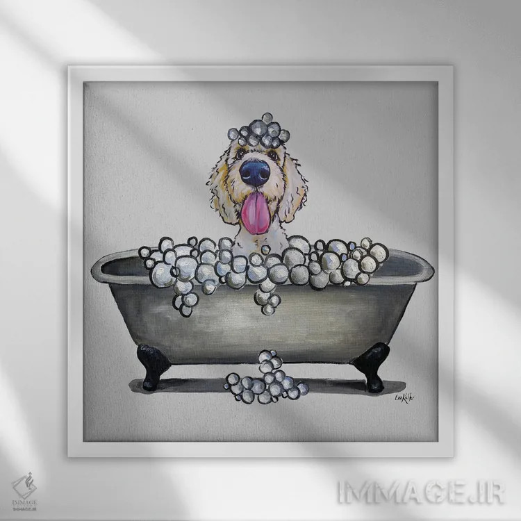تابلو سری سگها در وان، گلدن دودل در وان اثر هیپی هاوند استودیوز (استودیو هنری) - نمای قابدار سفید