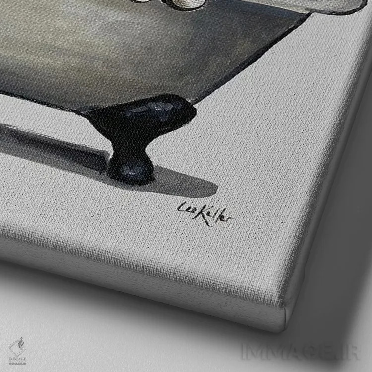 تابلو Pug In Bathtub,سری سگها در وان، پاگ در وان حمام اثر هیپی هاوند استودیوز (استودیو هنری) - نمای نزدیک بافت بوم