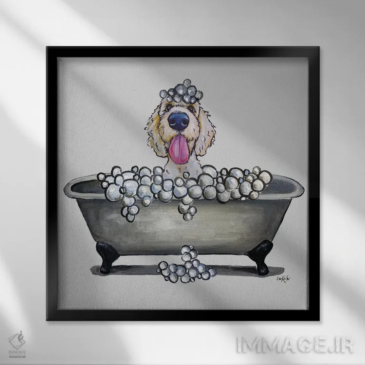 تابلو سری سگها در وان، گلدن دودل در وان اثر هیپی هاوند استودیوز (استودیو هنری) - نمای قابدار مشکی