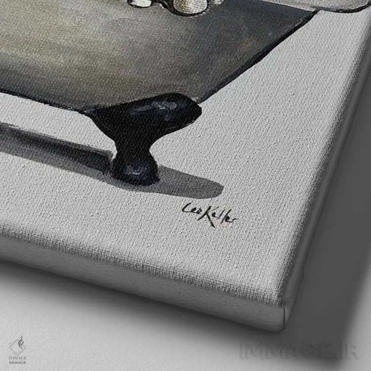 تابلو Schnauzer In Bathtub,سری سگها در وان، شنوزر در وان حمام اثر هیپی هاوند استودیوز (استودیو هنری) - نمای نزدیک بافت بوم