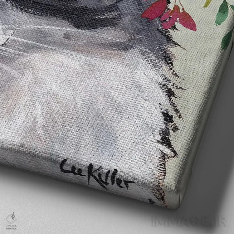 تابلو گربه با تاج گل اثر هیپی هاوند استودیوز (استودیو هنری) - نمای نزدیک بافت بوم