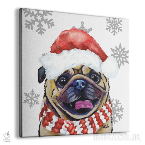 تابلو پاگ کریسمسی (سگ پاگ) اثر هیپی هاوند استودیوز (استودیو هنری) - نمای پرسپکتیو محصول