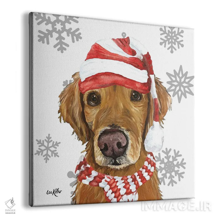 تابلو گلدن رتریور کریسمسی (سگ گلدن رتریور) اثر هیپی هاوند استودیوز (استودیو هنری) - نمای پرسپکتیو محصول