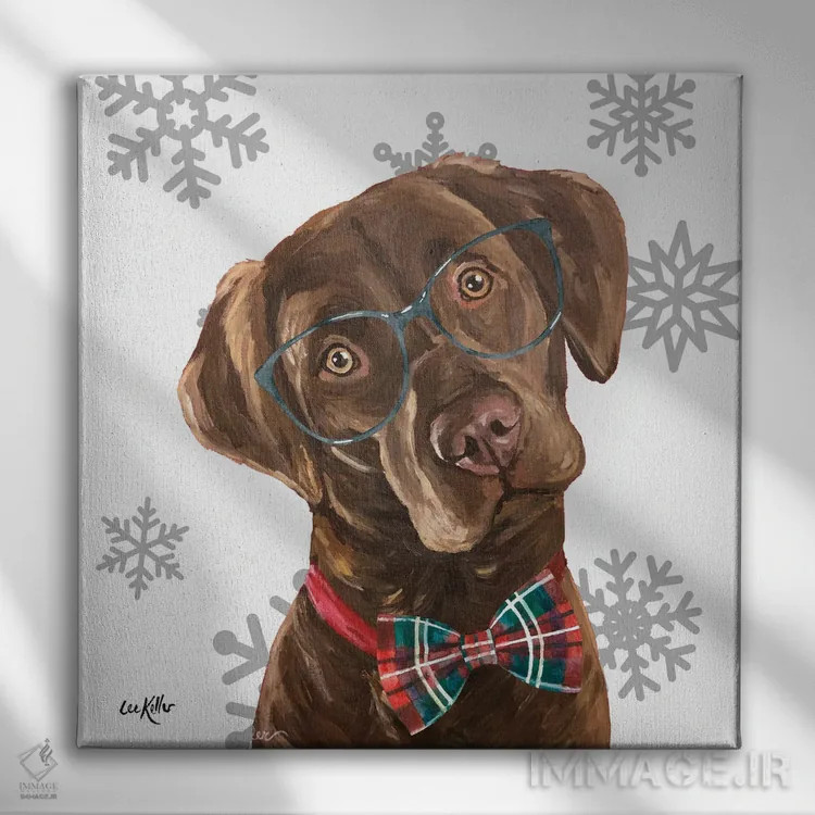 تابلو لابراتوار شکلاتی کریسمسی (سگ لابرادور قهوهای) اثر هیپی هاوند استودیوز (استودیو هنری) - نمای روبهرو روی دیوار