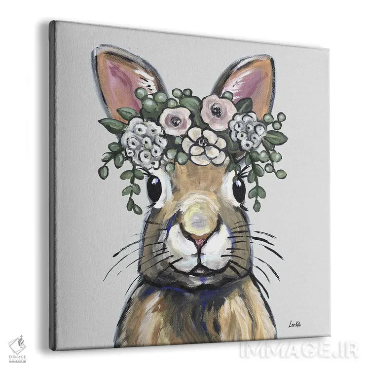 تابلو خرگوش بوهو با تاج گل (سبک هیپی) اثر هیپی هاوند استودیوز (استودیو هنری) - نمای پرسپکتیو محصول