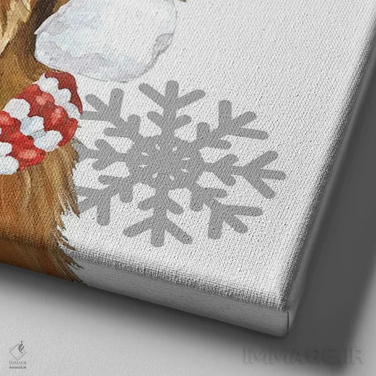 تابلو گلدن رتریور کریسمسی (سگ گلدن رتریور) اثر هیپی هاوند استودیوز (استودیو هنری) - نمای نزدیک بافت بوم