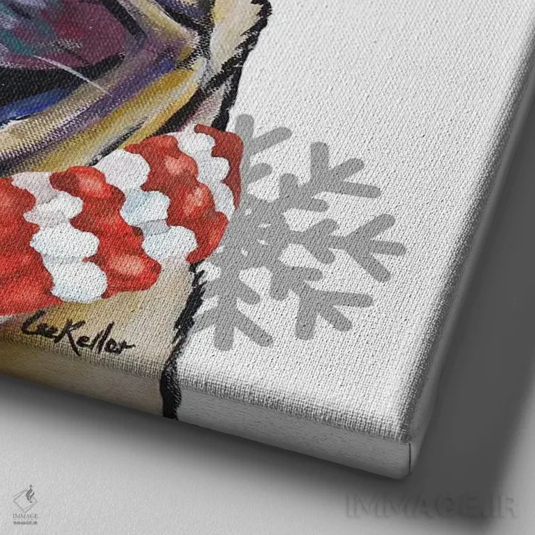 تابلو پاگ کریسمسی (سگ پاگ) اثر هیپی هاوند استودیوز (استودیو هنری) - نمای نزدیک بافت بوم