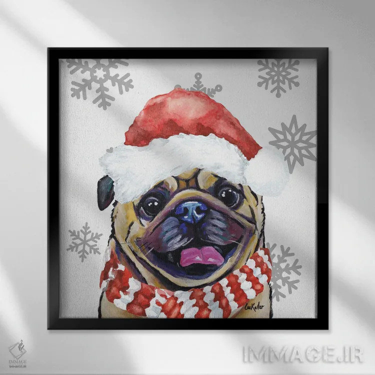 تابلو پاگ کریسمسی (سگ پاگ) اثر هیپی هاوند استودیوز (استودیو هنری) - نمای قابدار مشکی