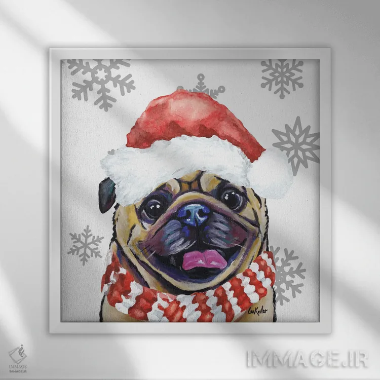 تابلو پاگ کریسمسی (سگ پاگ) اثر هیپی هاوند استودیوز (استودیو هنری) - نمای قابدار سفید