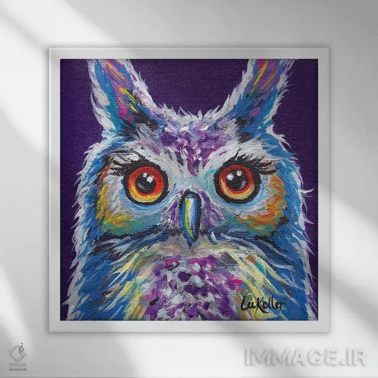 تابلو جغد ساشا اثر هیپی هاوند استودیوز (استودیو هنری) - نمای قابدار سفید