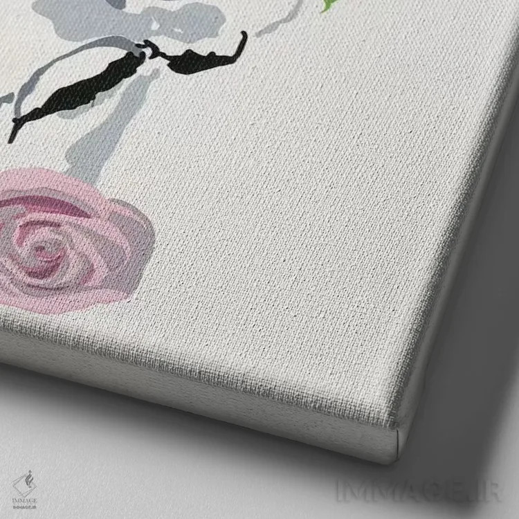 تابلو جمجمه پروانه و گل (جمجمه با گل و پروانه) اثر رندی هبرد - نمای نزدیک بافت بوم