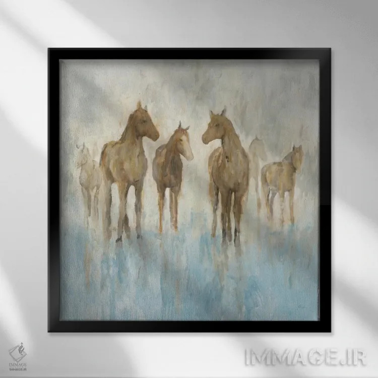 تابلو اسبها اثر رندی هبرد - نمای قابدار مشکی