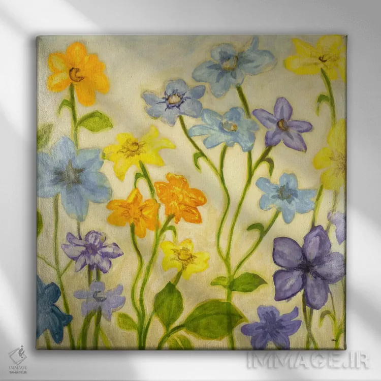 تابلو شکوفه یک اثر رندی هبرد - نمای روبهرو روی دیوار