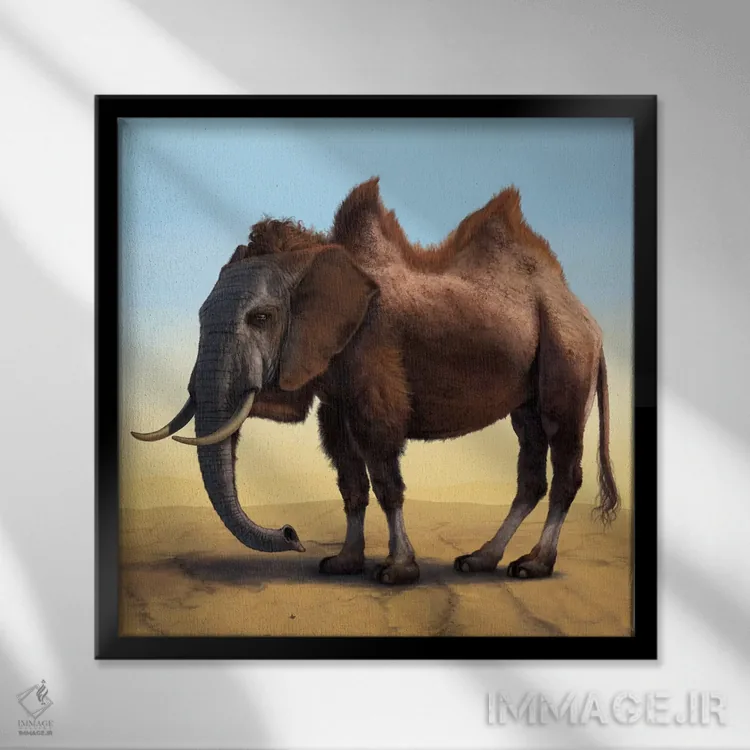 تابلو شتر-فیل (ترکیبی تخیلی) اثر وینسنت های - نمای قابدار مشکی