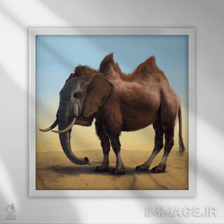 تابلو شتر-فیل (ترکیبی تخیلی) اثر وینسنت های - نمای قابدار سفید