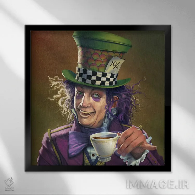 تابلو کلاهدوز دیوانه (شخصیت آلیس در سرزمین عجایب) اثر وینسنت های - نمای قابدار مشکی